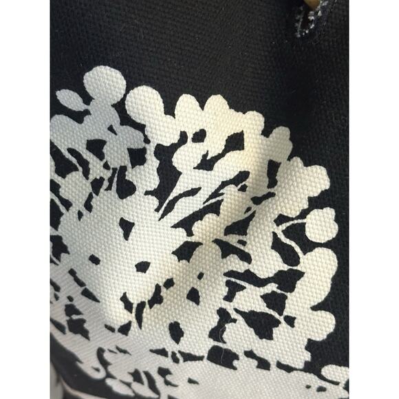 Banana Republic Bamboo Handle Black & Cream Canvas Top Handle Handbag - Picture 12 of 16